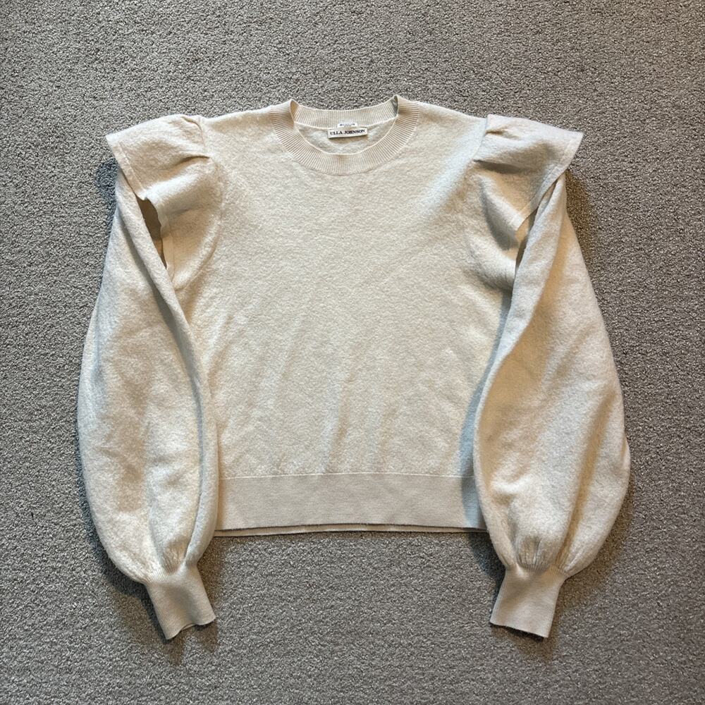 Ulla Johnson Pullover Sweater Cream Merino Wool Puff Sleeve Womens Sz Small